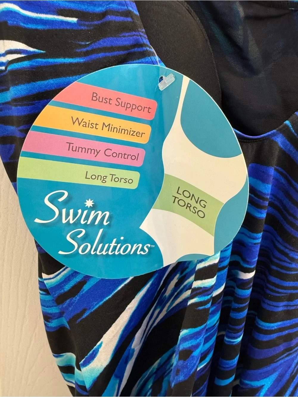 NWT Size 14 Swim Solutions Blue & Black Swirl One-Piece Swimsuit - Picture 3 of 6